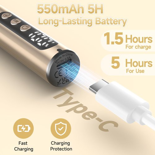 SnnyNyx Cordless Electric Nail Drill 35000 RPM, Professional Nail File Kit with LCD Display, 12 Bits & 36 Sanding Bands, for Acrylic Gel Nails, Pet Claws, Salon & Home Use (Sand Dune)