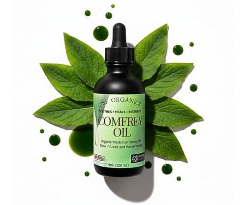 SSF Organics- Comfrey Oil for Healing, Relief and Recovery. Undiluted, Slow Solar Infused, Ayurvedic Therapy, Natural Alternative for Muscle, Skin and Joint Conditions (Comfrey Oil- 1oz.)