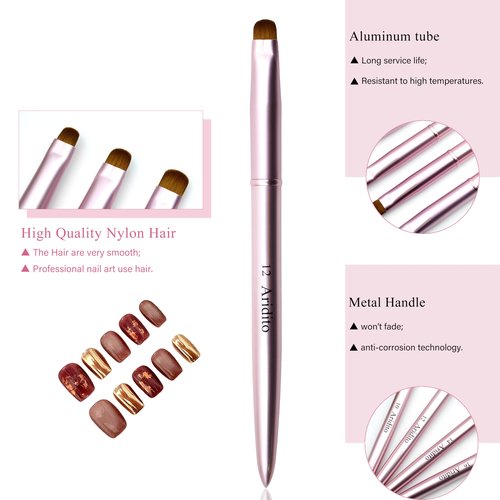Aridito 4pcs Pink Metal French Nail Brush | Professional French Tip Brush | Nail Clean Up Brush (#10,#12,#14,#16)