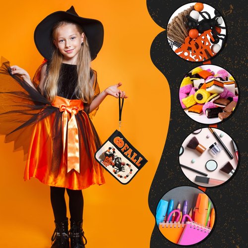 Remerry 2 Pcs Halloween Gifts Chenille Letter Bag Spooky Pumpkin Fall Boo Patch Clear Makeup Cosmetic Toiletry Pouch Nylon PVC Monogram Treat Candy Goodie Bag Preppy Purse Waterproof for Women