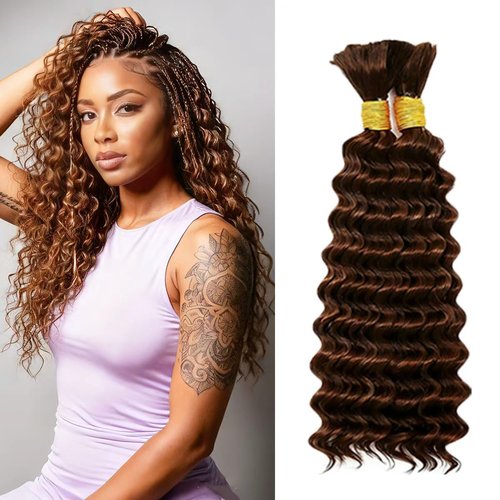 Human Braiding Hair for Boho Braids 100% virgin Human Hair 110g 16-24 Inch Curly Knotless 12A Deep Wave Bulk Bohemian Braiding Hair for 2 Bundles/Pack Extensions (4#-Deep Wave, 16 Inch)
