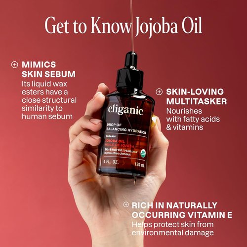 Cliganic Organic Jojoba Oil - 100% Pure Cold Pressed | Moisturizing for Face, Hair & Skin (4oz)