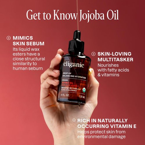 Cliganic Organic Jojoba Oil 16oz with Pump, 100% Pure | Bulk, Moisturizing Oil for Face, Hair, Skin & Nails | Natural Cold Pressed
