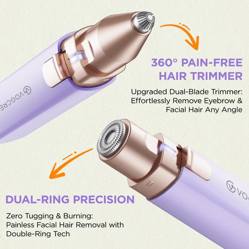 Rechargeable Facial Hair Remover for Women: 2 in 1 Electric Eyebrow and Facial Hair Remover - Suitable for Middle-aged Women’s Eyebrow, Chin, and Cheek Trimming - with Built-in LED Light(Purple)