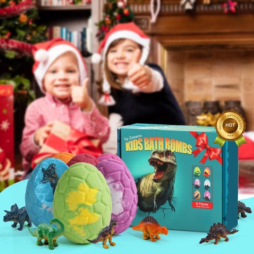 Bath Bombs for Kids with Surprise Inside, 6 Pack Dinosaur Toys Toddler Bath Bombs Gift Set, Organic Bubble Bath Fizzies with Dinosaur Egg, Birthday Gifts for Kids Boys Girls 3-12