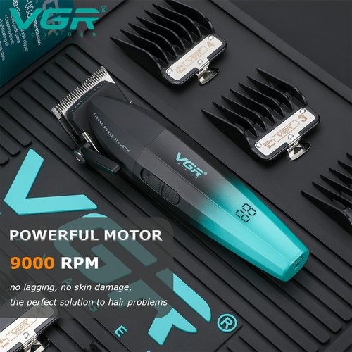 VGR Professional Hair Clipper and Trimmer Set for Men, Barber Clipper and Zero Gap T-Blade Trimmer Kit, Cordless USB Rechargeable Hair Cutting Kit with 9 Guide Combs, Ceramic Blade, LED Display