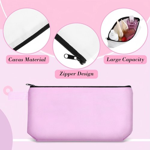 Saintrygo 10 Pieces Canvas Makeup Bags Bulk for Women Travel Cosmetic Organizer Plain Storage Pouch Multi-Purpose Blank Travel Toiletry DIY Craft Bags with Zipper(Bright,9.8 x 5 x 2 Inch)