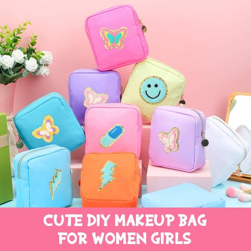 Umigy 12 Pcs Preppy Cosmetic Bags Nylon Mini Makeup Bags Bulk Waterproof Cute Travel Pouch Purse for Her Gifts DIY Daily Use Storage Organizer (Colorful Style)