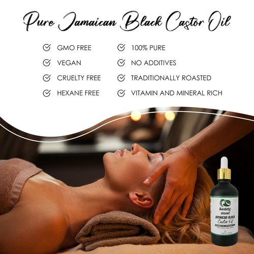 Seddy Organic Jamaican Black Castor Oil - Cold-Pressed Hair Growth Treatment with Rosemary & Peppermint | 3.4 fl oz