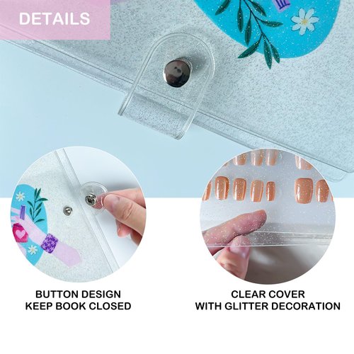 Press On Nail Organizer,10 PCS,A5 Glitter PVC Cover Binder,Press On Nail Packaging for Fake Nail Storage Nail Display Nail Salon Press On Nail Supplies Organizer with Nail Tape(A5(9.37 * 6.89 * 1inch)