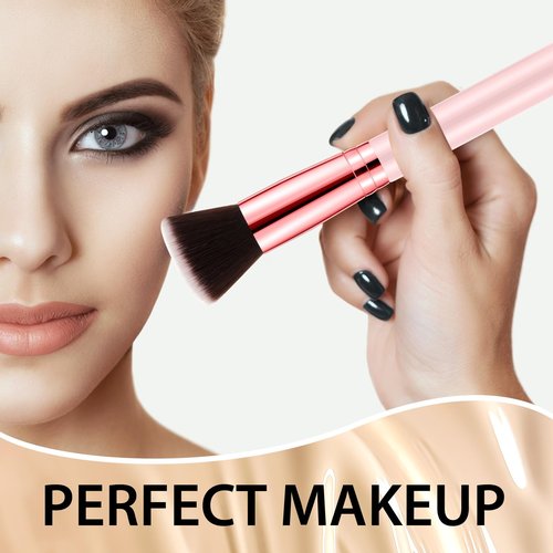 Tanlade 10 Pcs Makeup Brushes Bulk Flat Top Foundation Brush Liquid Cream Powder Foundation Contour Blush Concealer Eye Shadow Blending Liner Make up Kit for Wedding Artist(Pink)