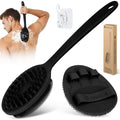 GEENOA Silicone Back Scrubber & Bath Glove Set 2PCS, 13.4'' Gentle Shower Back Scrubber with Dual-Side Head Non-Slip Handle, 360° Anti-Slip Hand-fit Bath Glove for Rich Foaming Deep Cleaning(Black)