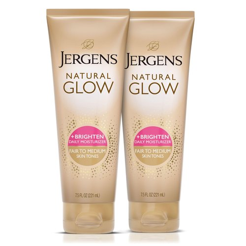 Jergens Natural Glow Self Tanner Body Lotion, Sunless Tanning, Fair to Medium Skin Tone, Daily Moisturizer with Coconut Oil, Vitamin E and Antioxidants, 7.5 Oz, Pack of 2