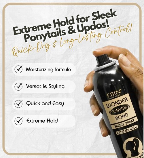 EBIN NEW YORK Wonder Ponytail Bond Freeze Spray Extreme Firm Hold - Coarse Hair 8oz/ 245ml | Long Lasting Hold, 24-Hour Frizz Control, Shine Enhancing, Fast-Drying, Lightweight, All Hair Types