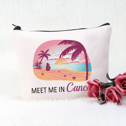 POFULL Cancun Vacation Gift Mexico Cancun Bachelorette Gift Meet Me In Cancun Travel Cosmetic Pouch (Cancun bag)