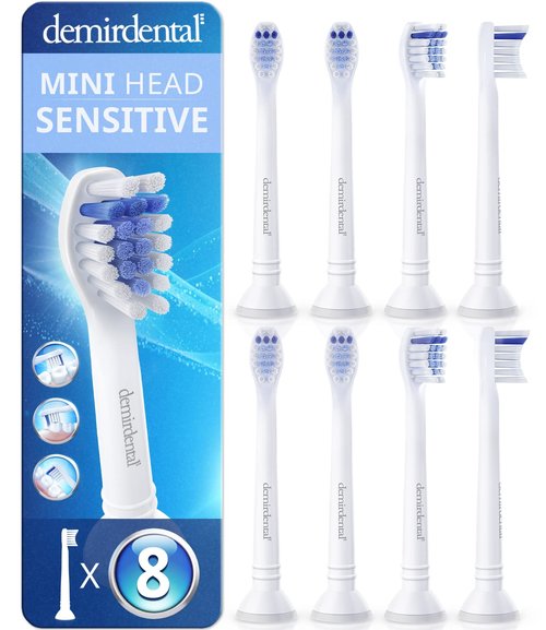 Toothbrush Heads Mini Sensitive Compatible with Philips Sonicare Toothbrush Heads - Soft & Small Replacement Heads for Sensitive Teeth - Gentle Brush Heads - White - Replaces HX6088-8 Pack