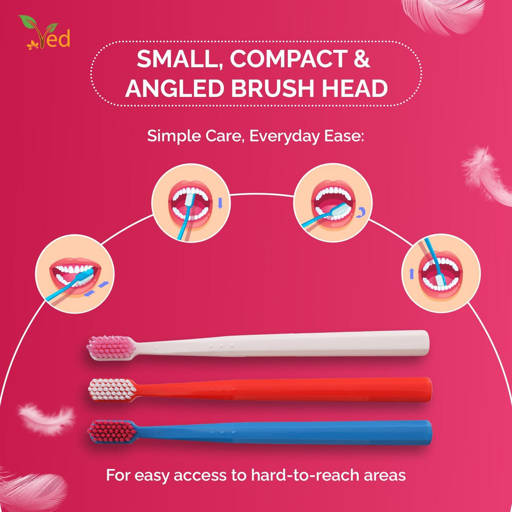 Ved Replacement Toothbrush Heads - Soft Bristle Pack for Adults | Medium & Extra Soft Options, 5,460 Bristles (Red, White, Dark Blue)