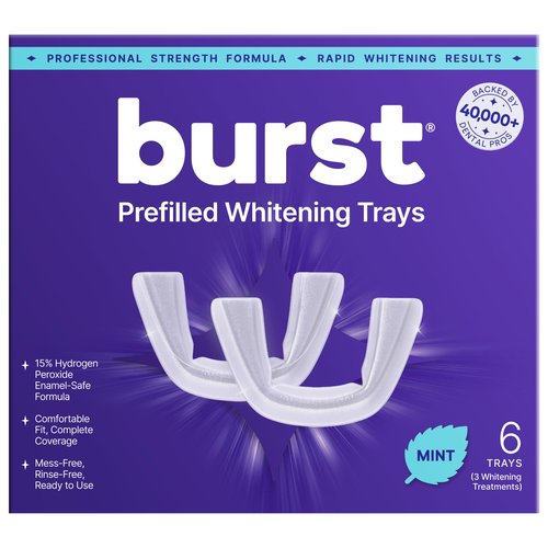 BURST Prefilled Teeth Whitening Trays (6 Trays/3 Treatments) |15% Hydrogen Peroxide for Professional-Level Results | Flexible 360° Teeth Whitening Gel Trays | Aloe, Coconut & Xylitol Blend Teeth Trays