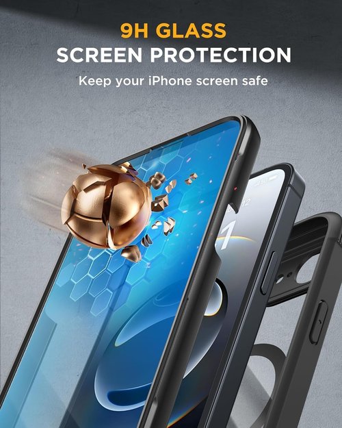 Miracase iPhone 17e & 16e Case - Full-Body Protection with Built-in Glass Screen Protector | Military Drop Proof, Black 6.1 Inch
