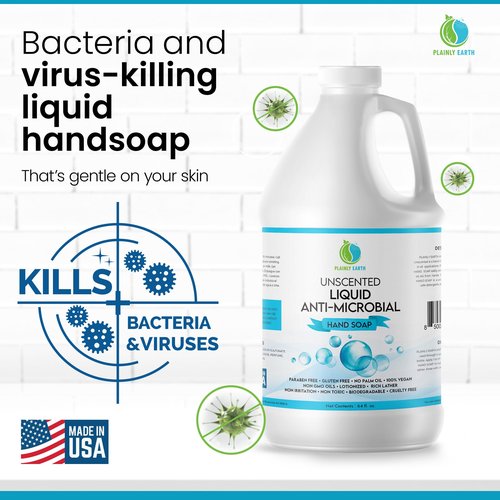 Plainly Earth AntiMicrobial Hand Soap, 64 oz Bulk Refill - Antibacterial Hand Soap, Gentle, Moisturizing Hand Soap for Kitchen and Bathroom - Unscented