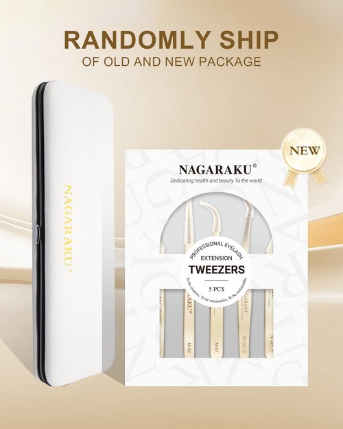 NAGARAKU 5 PCS Tweezers for Eyelash Extensions Straight and Curved Precision Professional Tweezer for Lash Extensions Volume Easy Fanning lash Precise Point with Storage Case Bag