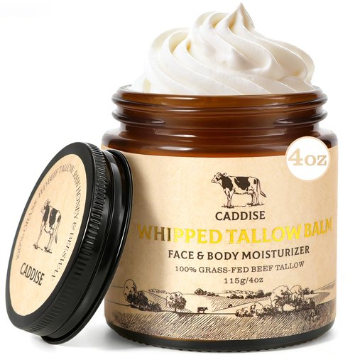CADDISE Whipped Beef Tallow for Skin – 100% Grass-Fed Handmade Cream Moisturizer for Face & Body, Natural with Honey, Shea Butter, Jojoba Oil, Non-Greasy, Nourishing for Men, Women, Kids, 4 Oz