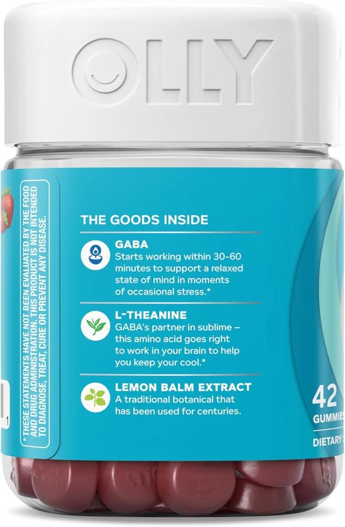 OLLY Goodbye Stress Gummies - Natural Stress Relief with GABA & L-Theanine, Berry Flavor | 42 Count
