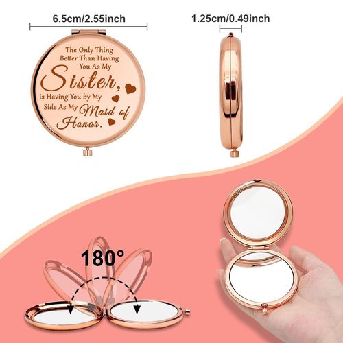 Sister Maid of Honor Gifts Bridesmaids Gifts Compact Makeup Mirror Sister Bridal Shower Gift Sister Friend Gifts Pocket Makeup Mirror Wedding Party Gifts for Bridesmaids Engagement Gift Compact Mirror
