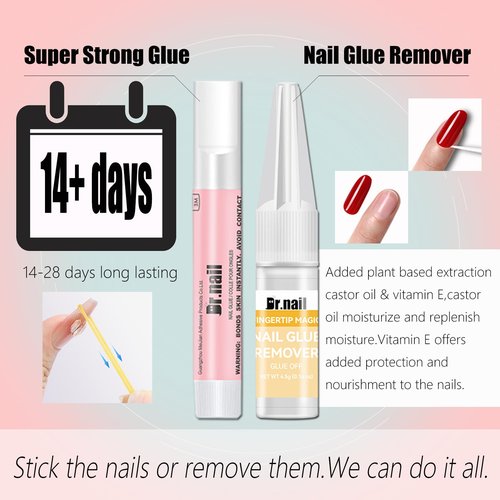 Dr.nail Super Strong Nail Glue for Acrylic Nails, 20Pcs Nail Glues for Press On Nails Tips with 3Pcs Glue Removers, Quick Drying Long Lasting, No UV Light Needed