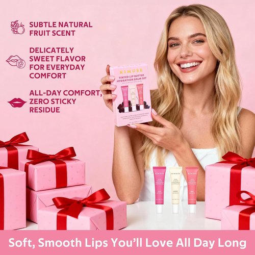 KIMUSE Tinted Lip Butter - Hydrating Lip Balm with Hyaluronic Acid & Vitamin E | 3 Pack for Moisture & Shine