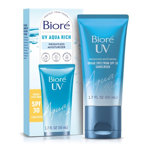 Biore UV Aqua Rich Sunscreen SPF 30 - Daily Moisturizer for Sensitive Skin, Oil-Free, 1.7 Oz