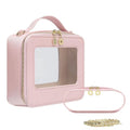 Jorebill Waterproof Cosmetic Bag with Makeup Brush Bag, Leather Travel Makeup Bag with handle, Crossbody Shoulder Bag with metal detachable shoulder strap for Women (pearl pink)