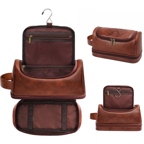 Ecttunafe Toiletry Bag for Men,Personalized Travel Toiletry Bag for Men,Hanging Toiletry Organizer Bag for Men’s Traveling,Water Resistant Toiletries Travel PU Leather Shaving Kit,Gifts for Men (A)