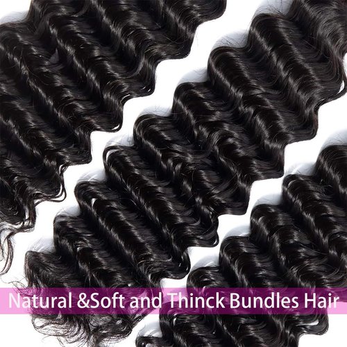 Human Hair Bundles 20 Inch Single Deep Wave Hair Bundles 100% Unprocessed Brazilian Virgin Deep Curly Human Hair 1 Bundles Deep Wavy Hair Extensions for Black Women Natural Black