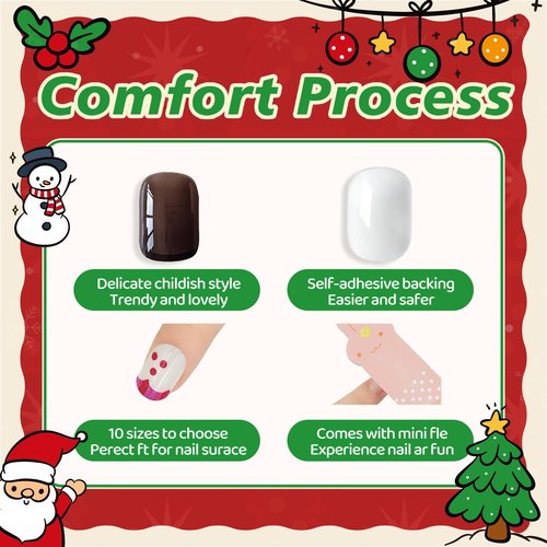 144Pcs Christmas Kids Press on Nails Children Girls Press on Short Artificial Fake Nails No fading Stable Cute Pre Glue Full Cover Acrylic Nail Tip Kit Gift for Kids Nail Decoration (Christmas)