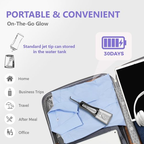Skiennix 350ML Water Flosser - Cordless & Rechargeable, 5 Modes, 360° Nozzle, IPX7 Waterproof | Portable for Home & Travel (Black)