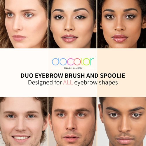 Docolor Eyebrow Brush Duo - Professional Angled Brush & Spoolie for Perfectly Shaped Brows | White