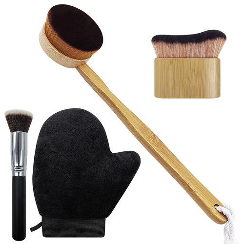 Self Tanner Brush Set With Tanning Mitt, Body Makeup Brushes includes Kabuki Brush for Self Tanner, Lotion Applicator for Back, Face Tanning Brushes for Self Tan