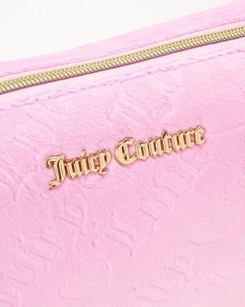 Juicy Couture Pink Makeup Bag - Velour Travel Organizer with Zip Top & Heart Design