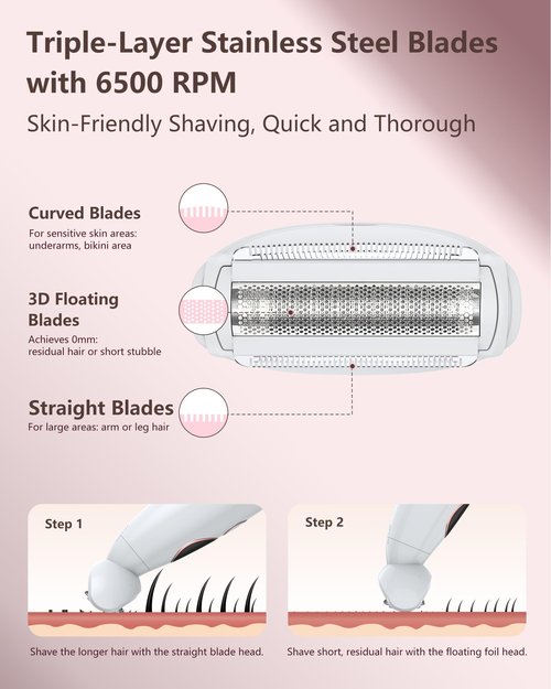 Shaver for Woman for Face, IPX7 Waterproof,White,3 in 1 Bikini Trimmer for Women, Electric Razors for Women with Display, Painless Bikini Trimmer, USB Charging, Electric Shaver for Woman