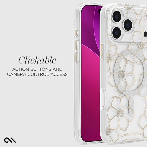 Case-Mate iPhone 17 Pro Max Case - Sparkly Floral Design with 12ft Drop Protection | MagSafe Compatible