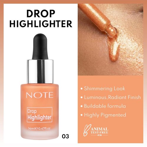 Note Cosmetique Drop Highlighter - Liquid Highlighter with Buildable Coverage - Lightweight Creamy Formula - 03 Candle Light - 0.47 oz