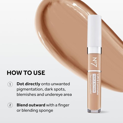 No7 Lift & Luminate Triple Action Serum Concealer - Light Medium - Anti-Aging Liquid Makeup for Blemishes & Dark Circles (8ml)