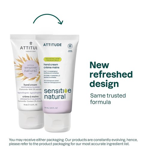 ATTITUDE Hand Cream - Sensitive Skin Relief with Oat & Chamomile | EWG Verified, Vegan, 2.5 Fl Oz