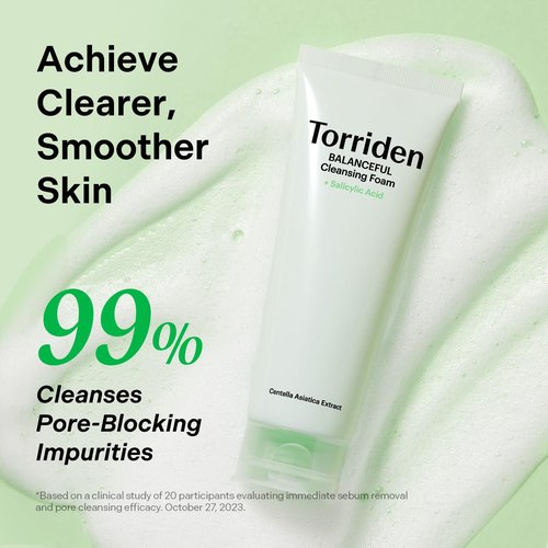 Torriden BALANCEFUL Pore Cleansing Foam 150ml (5.07 fl.oz.) | Mildly Exdfoliates and Refines Pores | Salicylic Acid, BHA, PHA, 5D CICA