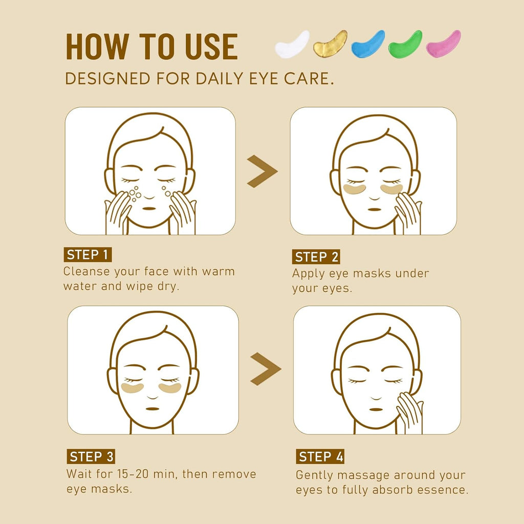 Yeokoe Under Eye Patches - Collagen & Retinol Eye Masks for Dark Circles | 20 Pairs