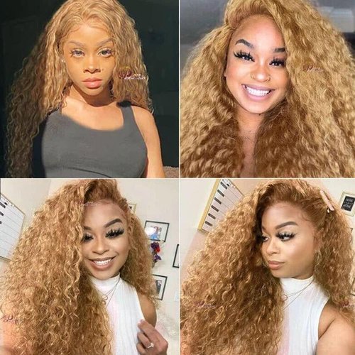 Blonde Curly Bundles Human Hair 27 Kinky Curly Bundles Honey Blonde Human Hair Bundle 12 14 16 inch #27 Wet and Wavy Bundle