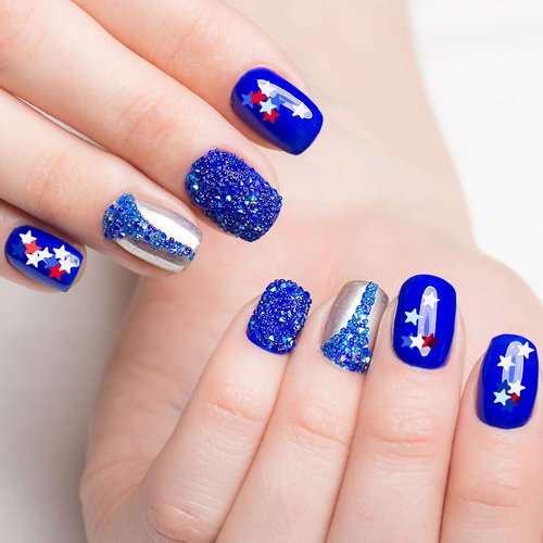 Maitys 16 Sheets 4th of July Nail Art Stickers Independence Day Nail Decals 3D Self-Adhesive Patriotic American Flag Sticker 12 Grids Star Glitter Sequins DIY 250th Anniversary Decoration Accessories