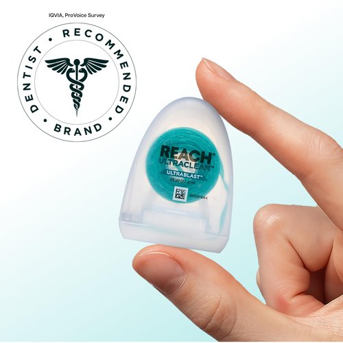 REACH® ULTRACLEAN ULTRABLAST, Cool Mint Dental Floss, Plaque Remover for Teeth, Shred Resistant, Waxed, Easy on Gums & Teeth, Fresh Breath, Oral Care, PFAS Free, for Adults & Kids, 3 PK, 25 YD