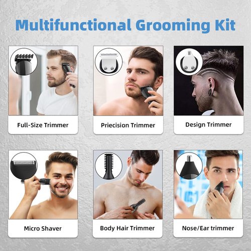 QBZDOUA Mens Hair Clipper Beard Trimmer Cordless Mens Grooming Kit Trimmer for Beard Head Face and Body Waterproof IPX7 LED Power Display